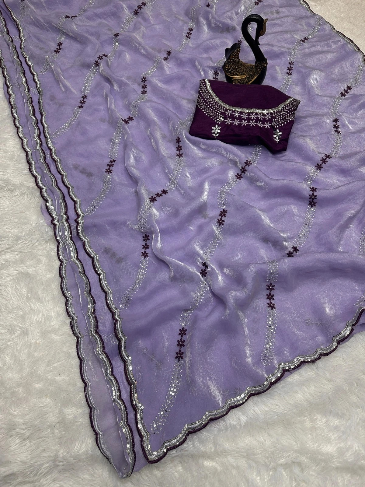 Soft Space Silk Beautiful Designer Light Color's Sari With Blouse