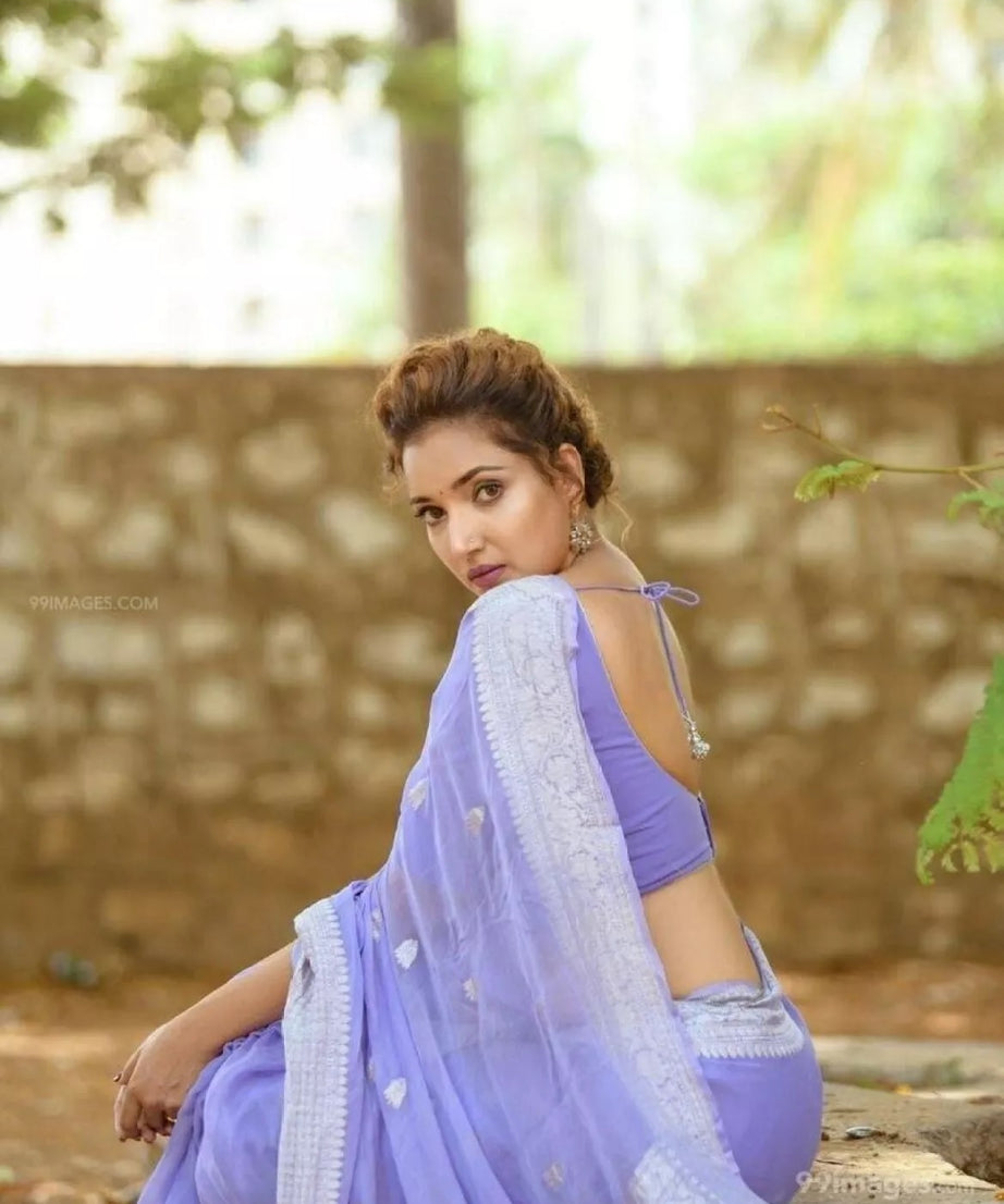Soft Linen Slub Fancy Saree With Blouse For Women's