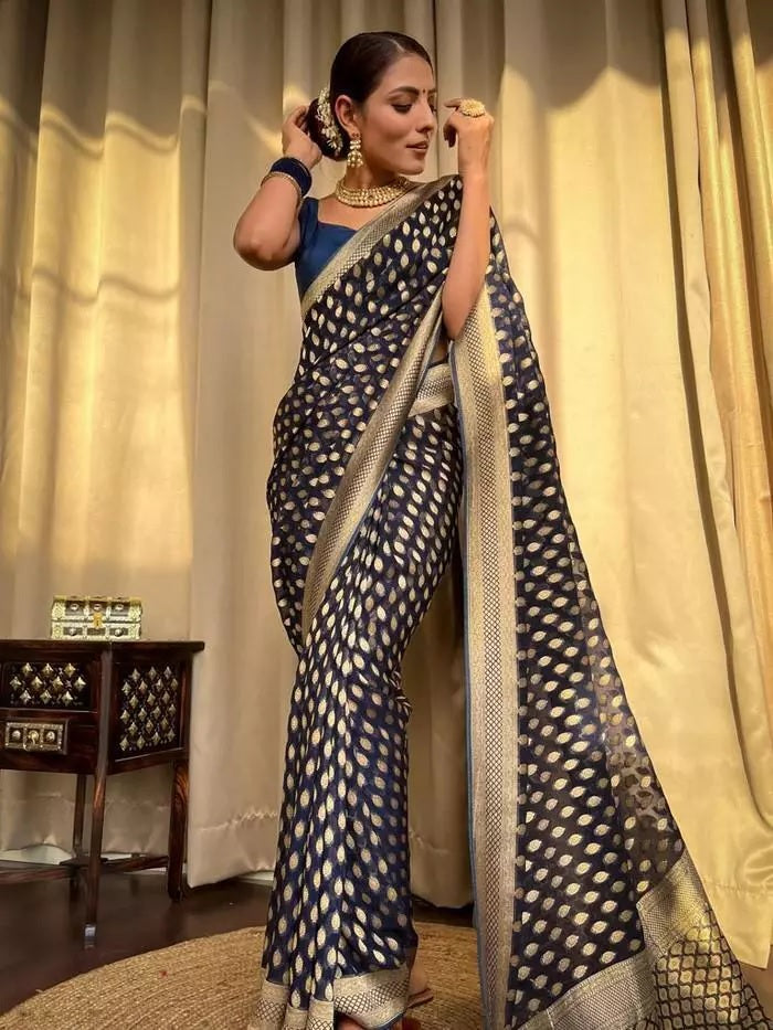 Banarasi Soft Silk Yellow Sari & Blouse