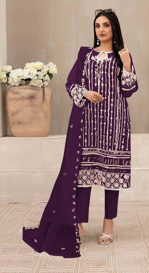 Georgette With Embroidery Sequence Work Top Bottom Dupatta