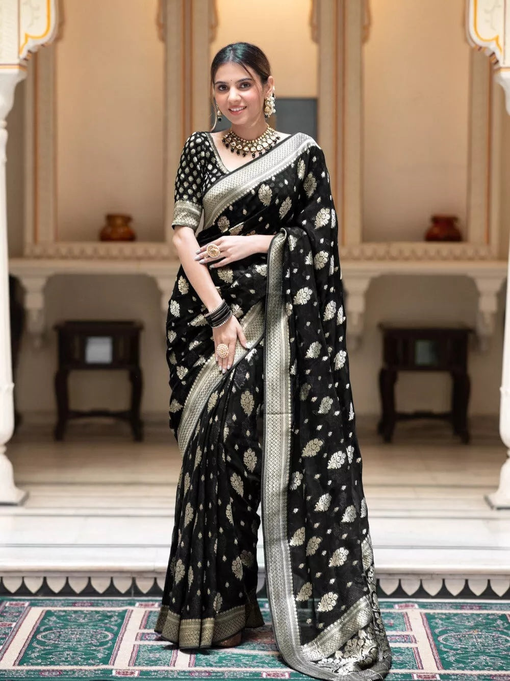 Women's Traditional Banarasi Soft Silk Saree & Blouse