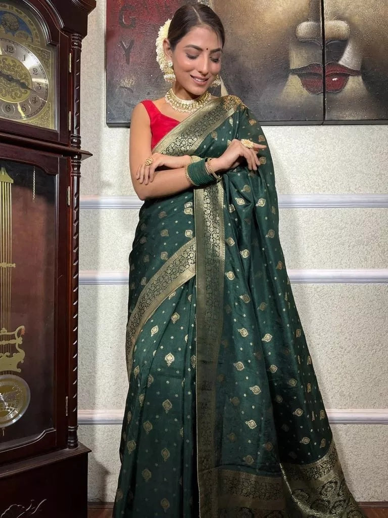 Traditional  Designer Wedding Banarasi Soft Silk Saree & Blouse