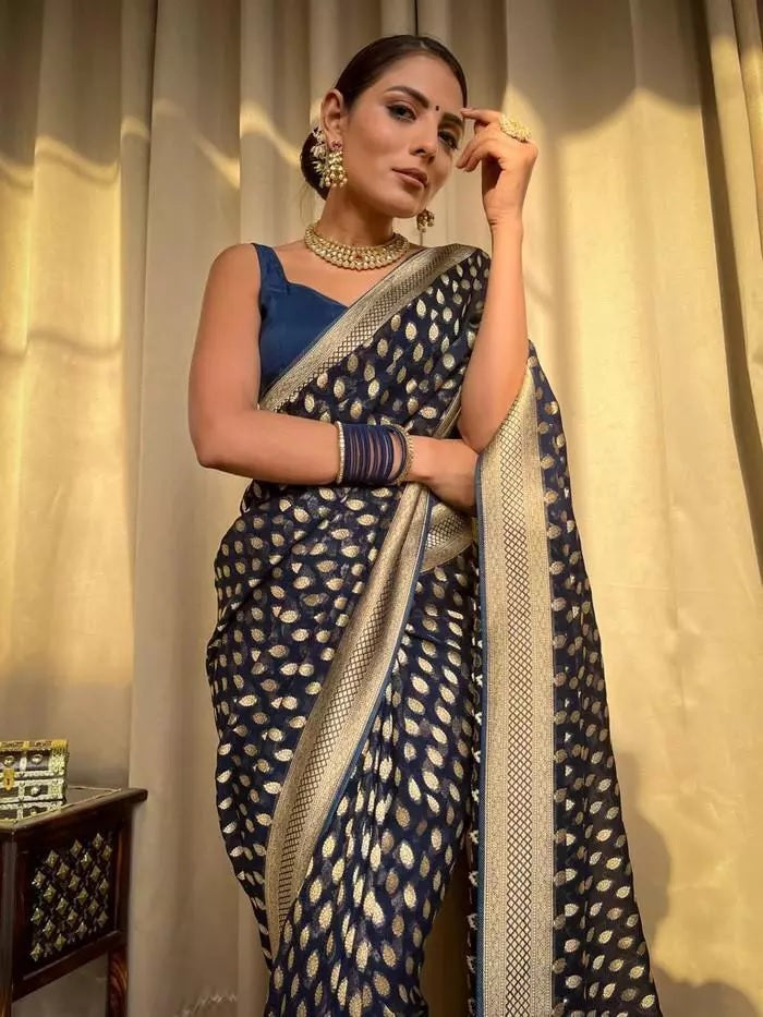 Banarasi Soft Silk Yellow Sari & Blouse