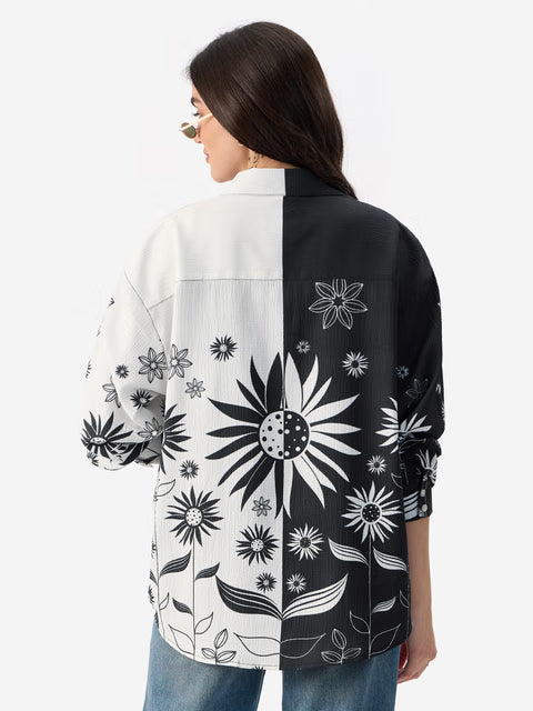 Floral Yin Yang Women Boyfriend Shirts