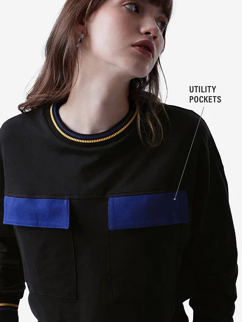 Black & Blue Women Oversized Cropped T-Shirts