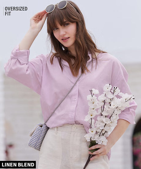 Cotton Linen Lavender Women Boyfriend Shirts