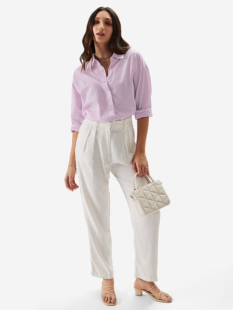 Cotton Linen Lavender Women Boyfriend Shirts