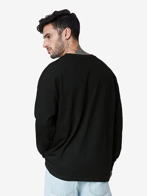 Solids Black (Oversized) Oversized Full Sleeve T-Shirts