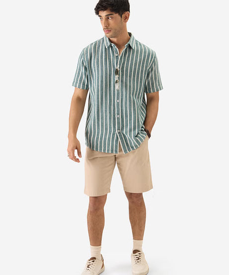 Stripes Green Men Textured Shirts