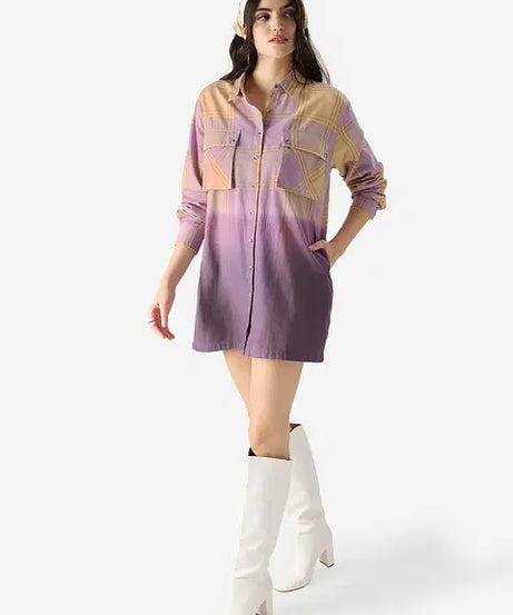 Purple (Tie Dye) Women Oversized Shirt Dresses