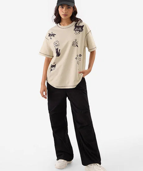 Ted The Stoner Cat Displaced Women Oversized T-Shirts
