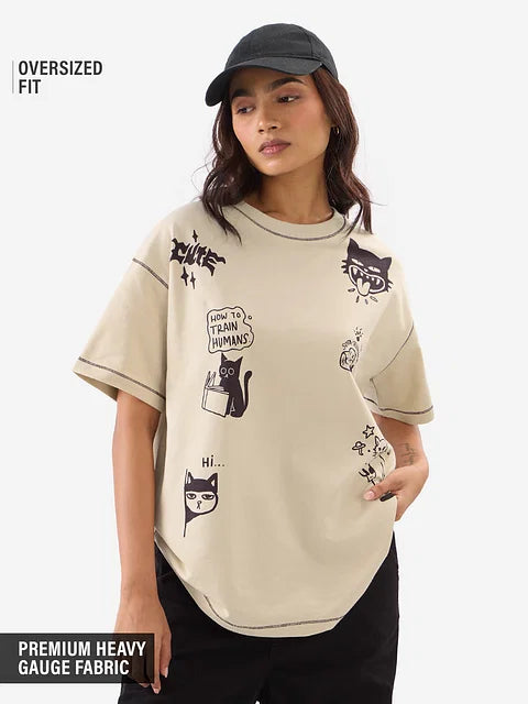 Ted The Stoner Cat Displaced Women Oversized T-Shirts