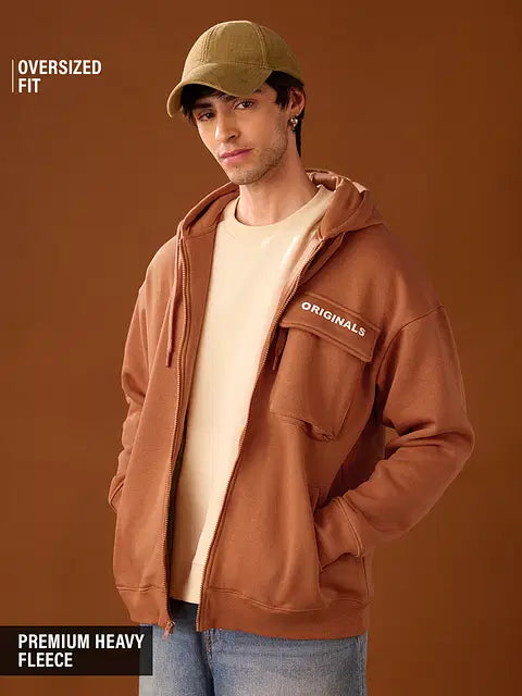 Solids Warm Coral Men Oversized Hoodies
