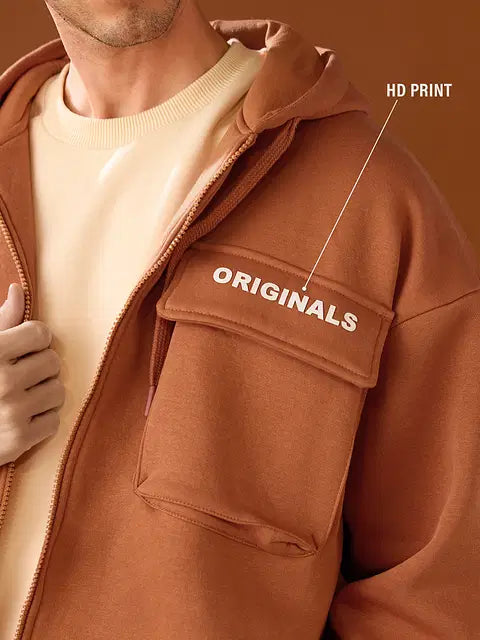 Solids Warm Coral Men Oversized Hoodies