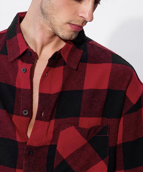 Plaid Black And Red Men Relaxed Shirts