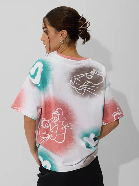 Pink Panther Paws & Paint Women Oversized T-Shirts