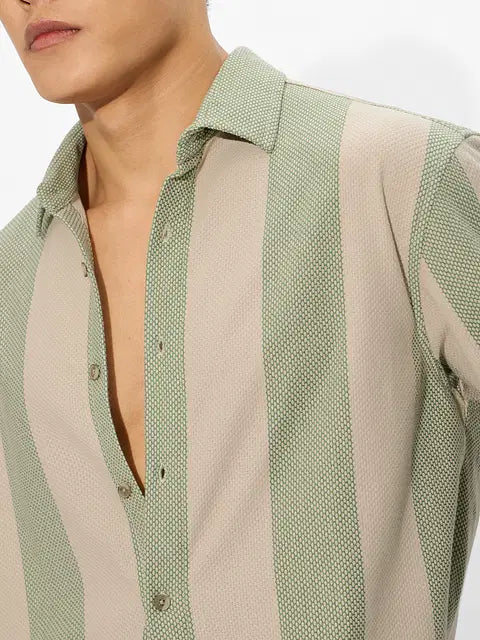 Popcorn Stripes Sage Men Textured Shirts