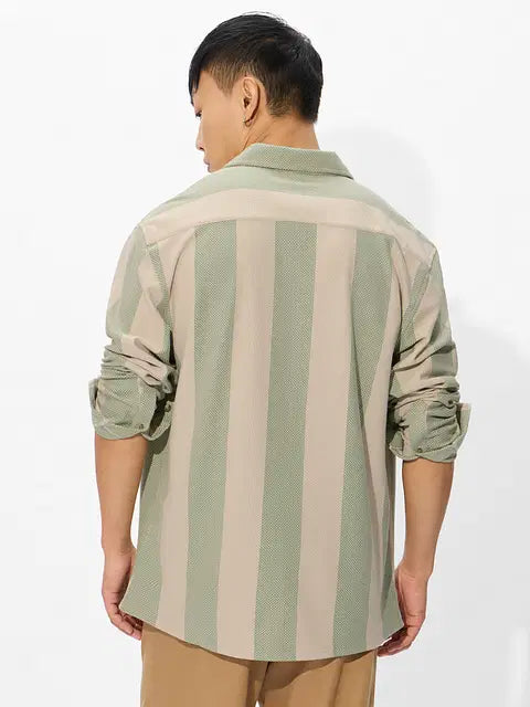 Popcorn Stripes Sage Men Textured Shirts