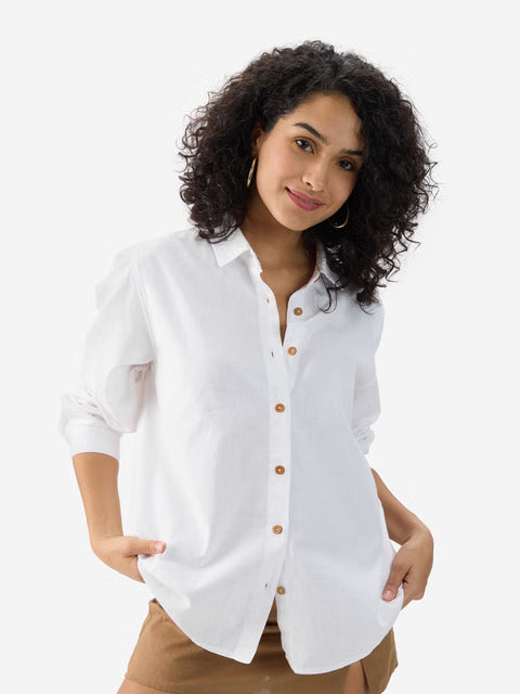 Cotton Linen White Women Shirts