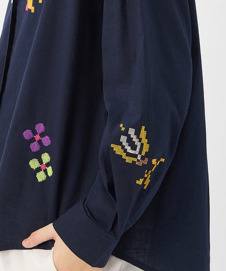 Embroidered Magnolia Women Boyfriend Shirts