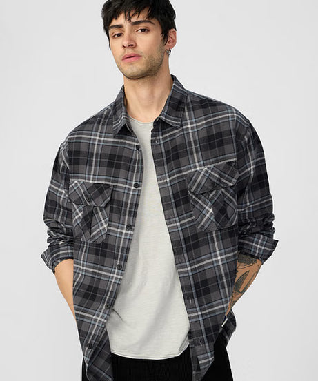 Plaid Greyscale Men Utility Shirts