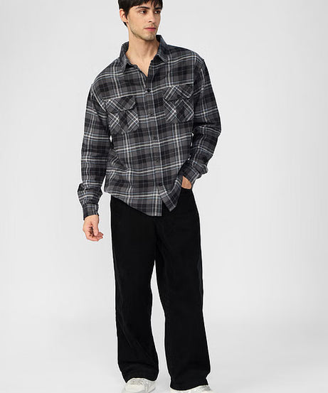 Plaid Greyscale Men Utility Shirts