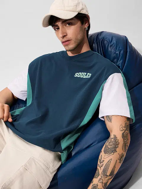 Colourblock Deep Sea Blue Oversized T-Shirts