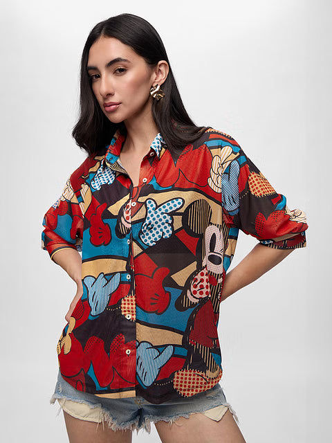 Mesh Mickey Mouse Abstract Women Boyfriend Shirts