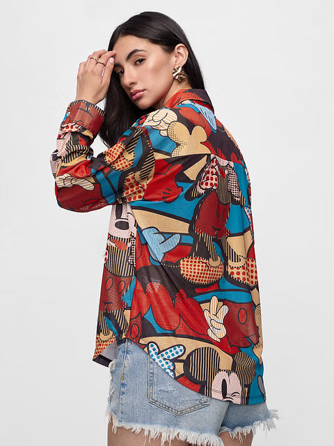 Mesh Mickey Mouse Abstract Women Boyfriend Shirts
