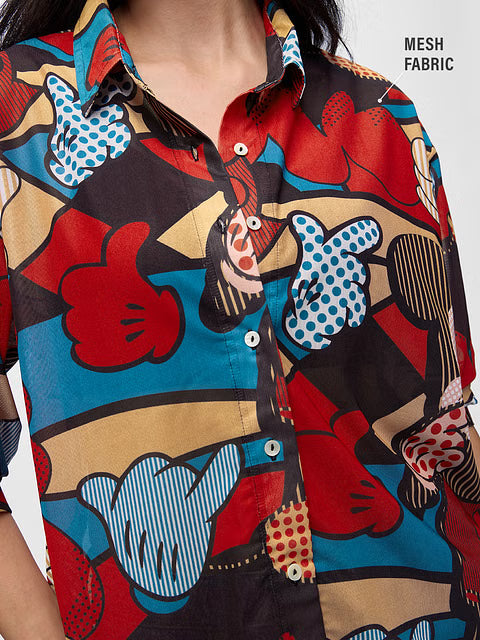 Mesh Mickey Mouse Abstract Women Boyfriend Shirts