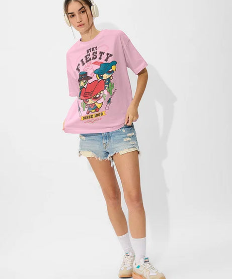 Powerpuff Girls  Stay Fiesty Women Oversized T-Shirts