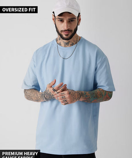 Solids Powder Blue Oversized T-Shirts