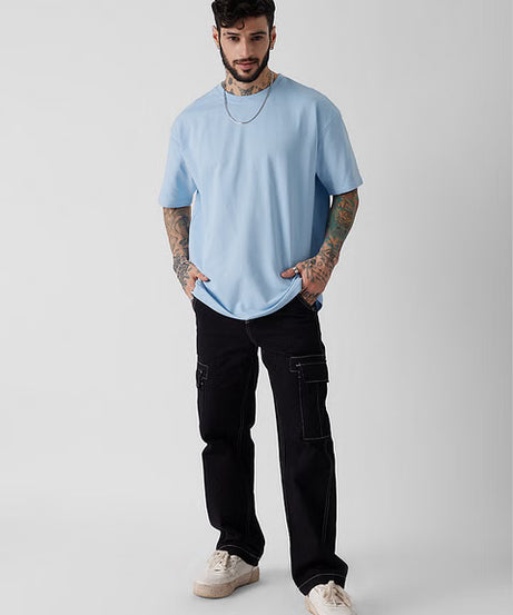 Solids Powder Blue Oversized T-Shirts