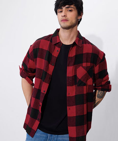 Plaid Black And Red Men Relaxed Shirts