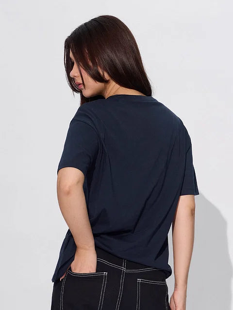 Solids Navy Women Oversized T-Shirts