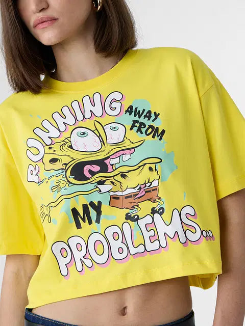Running Away Women Oversized Cropped T-Shirts