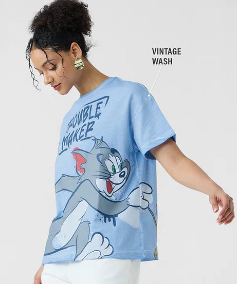Tom & Jerry Troublemaker Women Oversized T-Shirts