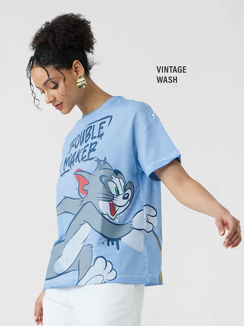 Tom & Jerry Troublemaker Women Oversized T-Shirts