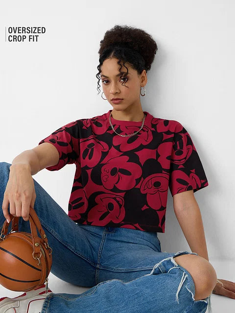 Disney Mickey Faces Women Oversized Cropped T-Shirts