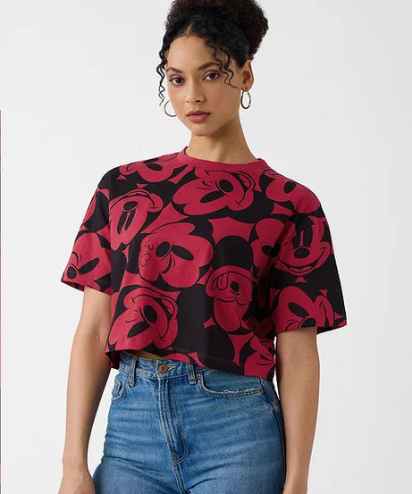 Disney Mickey Faces Women Oversized Cropped T-Shirts