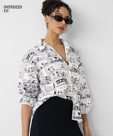 Peanuts Comic Print Women Boyfriend Shirts
