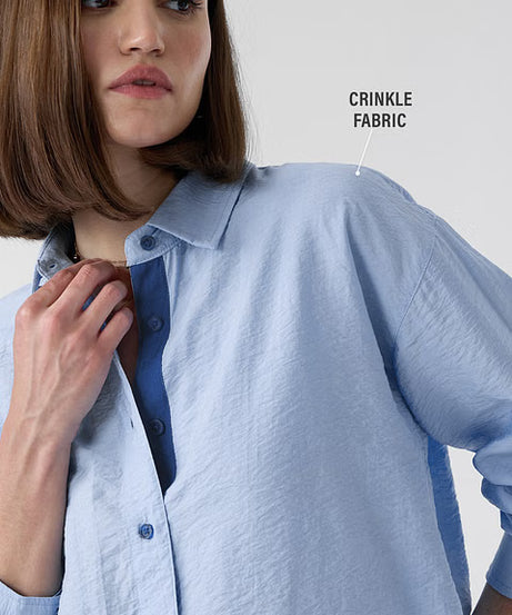 Textured Sky Blue Women Boyfriend Shirts
