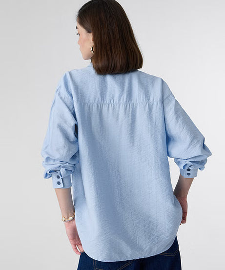 Textured Sky Blue Women Boyfriend Shirts