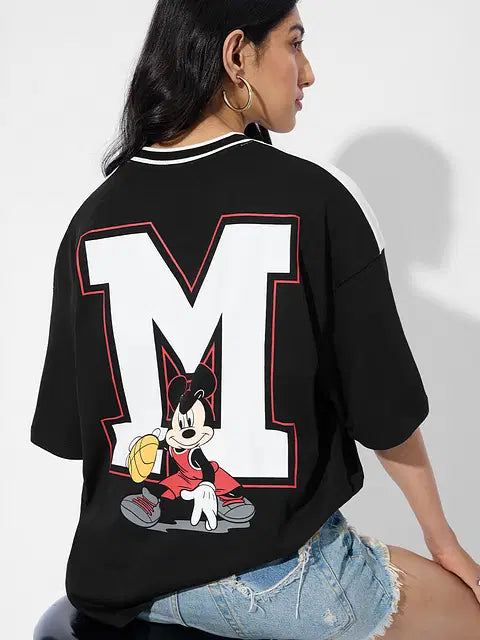 Sporty Mickey Varsity Women Oversized T-Shirts