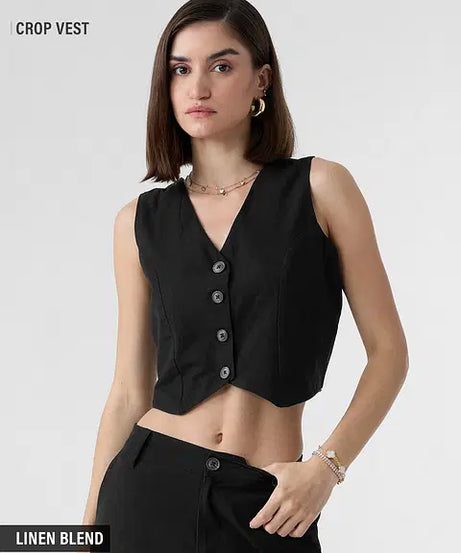 Cotton Linen Vest Women Cropped Tops