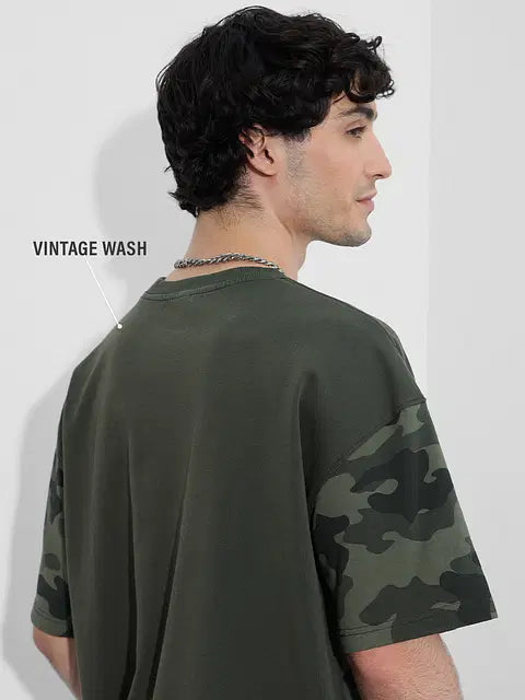 Panel Detail Forest Camo Oversized T-Shirts