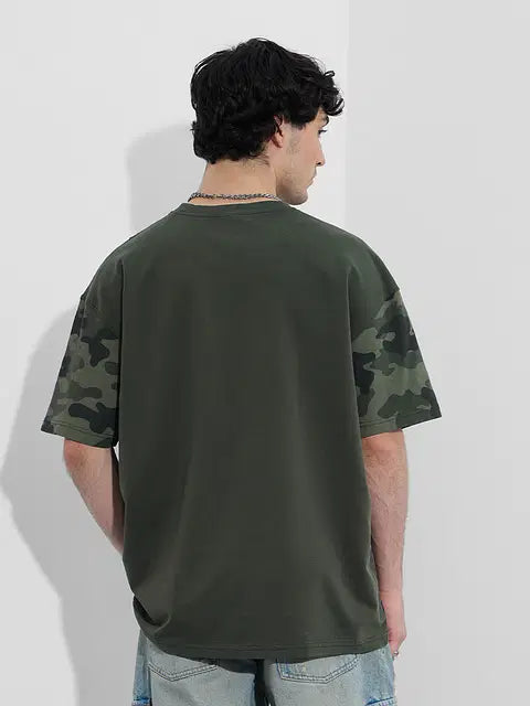 Panel Detail Forest Camo Oversized T-Shirts