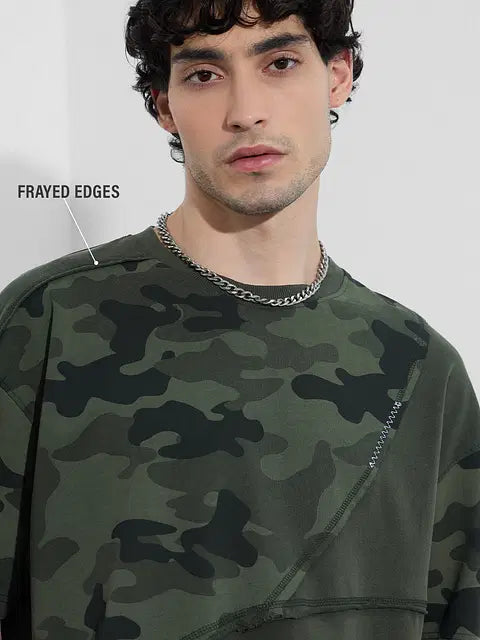 Panel Detail Forest Camo Oversized T-Shirts