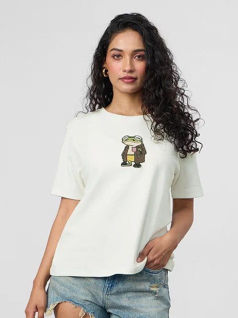 Textured T-shirt Chill Frog Women Relaxed Fit