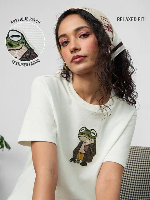 Textured T-shirt Chill Frog Women Relaxed Fit